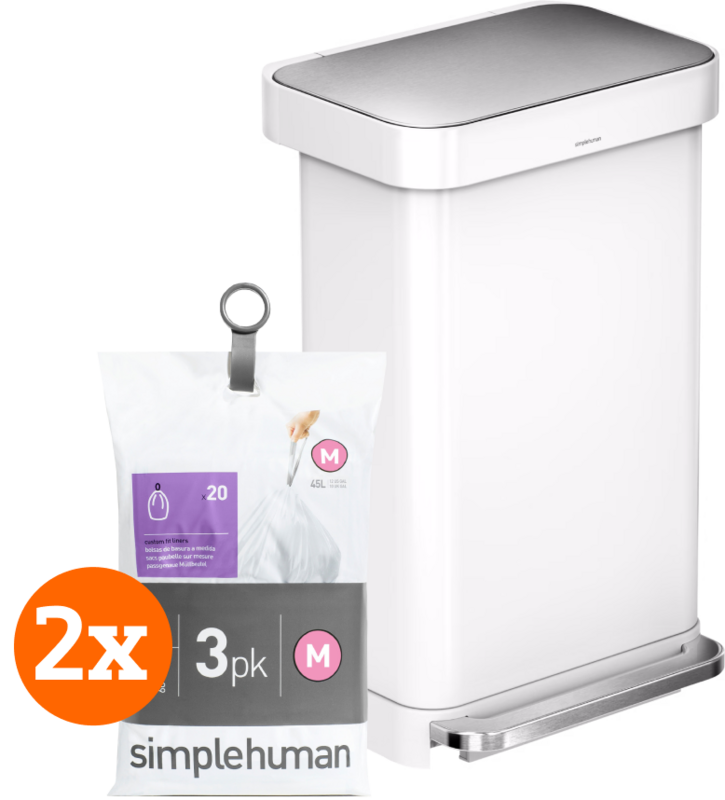 Simplehuman Liner Pocket 45 Liter Wit + Vuilniszakken stuks) - Prullenbakken keuken geen afvalscheiding
