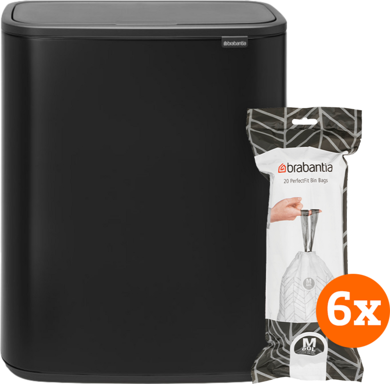 Brabantia Bo Touch Bin 60 Liter Matt Black + Vuilniszakken (120 stuks