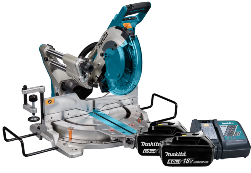 Makita DLS111ZU + 6 Makita DLS111ZU + 6,0 Ah accu (2x) en lader