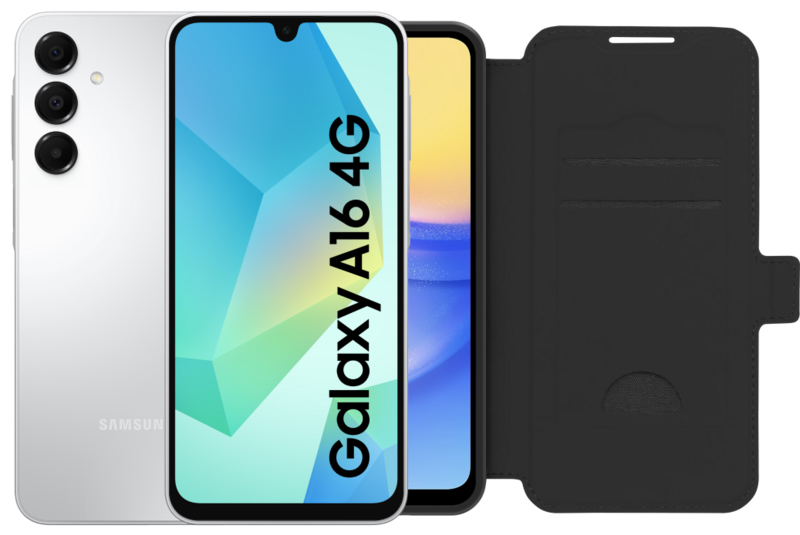 Samsung Galaxy A16 128GB Wit 4G + BlueBuilt Book Case Zwart Samsung Galaxy A16 128GB Wit 4G + BlueBuilt Book Case Zwart