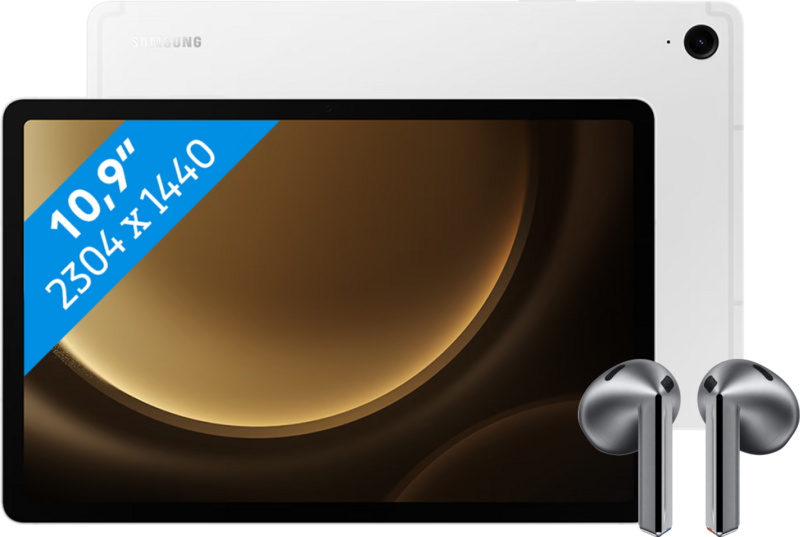Samsung Galaxy Tab S9 FE 256GB Wifi Zilver + Galaxy Buds3 Zwart Samsung Galaxy Tab S9 FE 256GB Wifi Zilver + Galaxy Buds3 Zwart